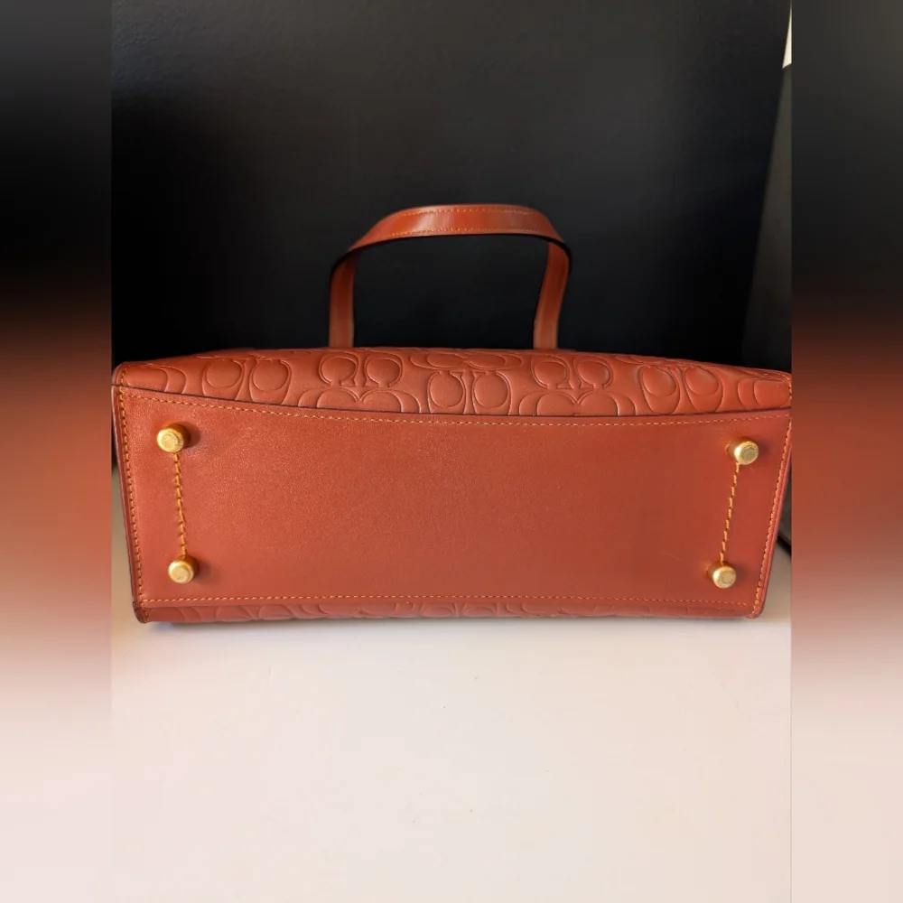 Coach Charlie Embossed Reddish Brown Leather Satchel - Picture 8 of 10